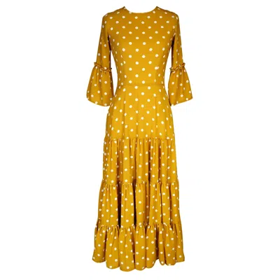 Jennafer Grace Women's Petite Mustard Polka Dot Ruffle Dress In Yellow