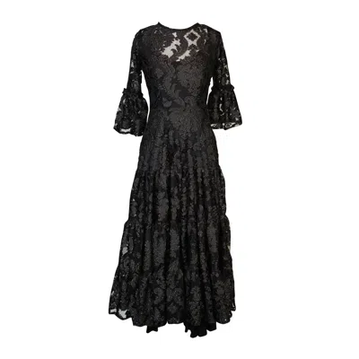 Jennafer Grace Women's Petite Mystic Lace Tiered Ruffle Dress In Black