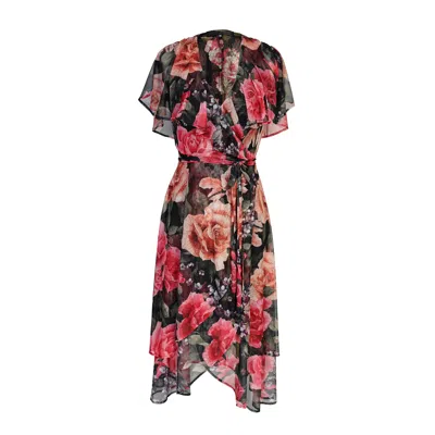 Jennafer Grace Women's Pink / Black Rosalina Flutter Wrap Dress In Multi