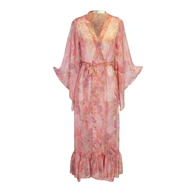 Jennafer Grace Women's Pink Janys Scarf Sleeve Kimono In Blushing Paisley