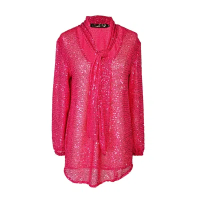 Jennafer Grace Women's Pink / Purple Cerise Sequin Tie Front Blouse In Pink/purple
