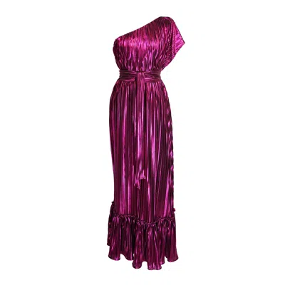 Jennafer Grace Women's Pink / Purple Midnight Bubblegum Pleated One-shoulder Maxi Dress In Pink/purple