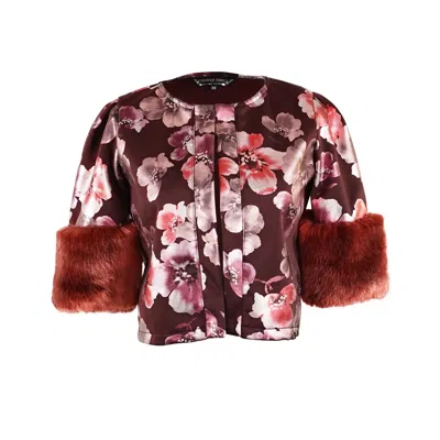 Jennafer Grace Women's Pink / Purple / Red Plum Nouveau Disco Faux Fur Crop Jacket