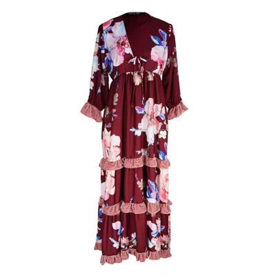 Jennafer Grace Women's Pink / Purple / Red Plum Rose Velvet Ruffle Maxi Dress
