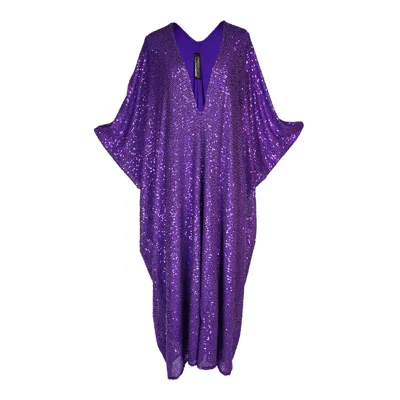 Jennafer Grace Women's Purple Galactic Grape Sequin Caftan Kaftan Dress