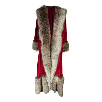 Jennafer Grace Women's Red Penny Deluxe Burgundy Velvet Faux Fur Trim Coat