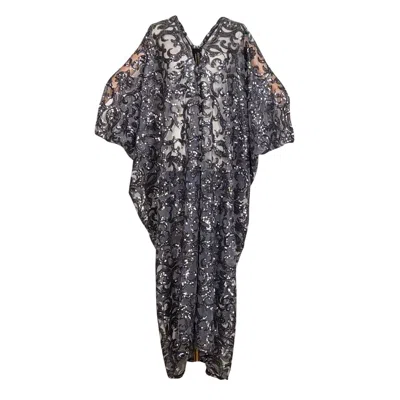 Jennafer Grace Women's Silver Empire Sequin Caftan Kaftan Dress In Gray