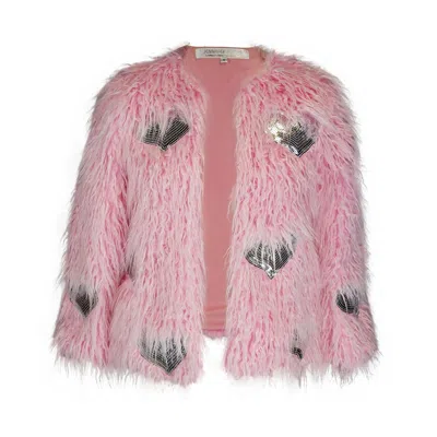 Jennafer Grace Women's Pink / Purple / Silver Valentine Queen Faux Fur Jacket In Silver/pink/purple