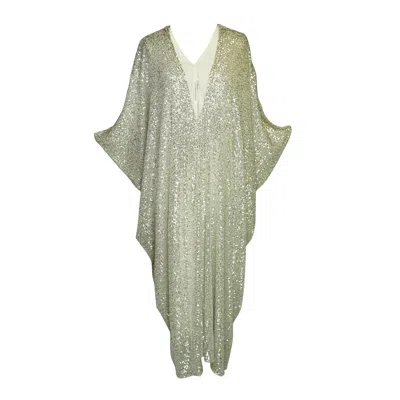 Jennafer Grace Women's Silver Platinum Sequin Kaftan Caftan Dress In Green