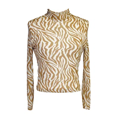 Jennafer Grace Women's White Lucy Long Sleeve Top In Saffron Zebra