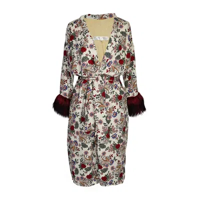 Jennafer Grace Women's White / Red Apfel Faux Fur Koi Kimono In White/red