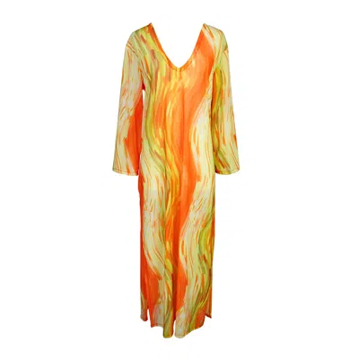 Jennafer Grace Women's Yellow / Orange Citron Longline Caftan With Sleeves In Yellow/orange