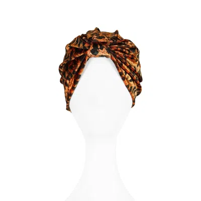 Jennafer Grace Women's Yellow / Orange Golden Leopard Turban In Brown