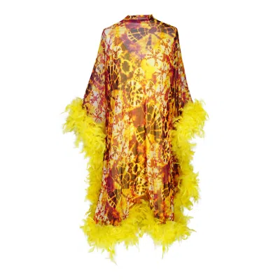 Jennafer Grace Women's Yellow / Orange Intra Dimensiona Mockneck Caftan Kaftan Dress With Slip