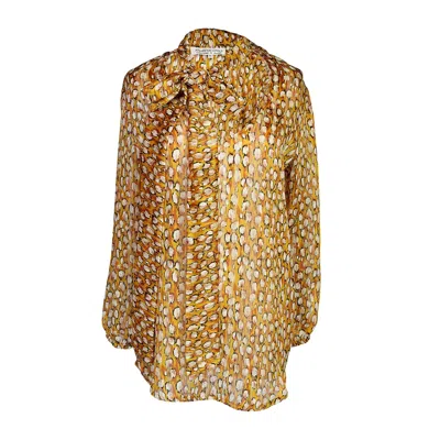 Jennafer Grace Women's Yellow / Orange Ocelot Shimmer Tie Blouse In Yellow/orange