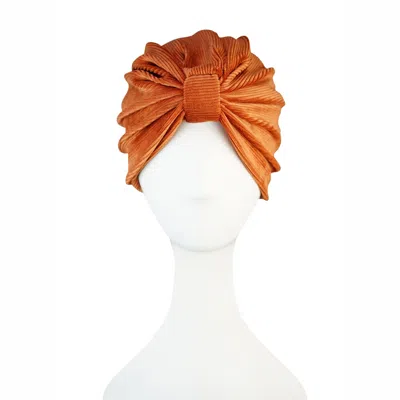 Jennafer Grace Women's Yellow / Orange Pumpkin Spice Ribbed Velvet Turban In Brown