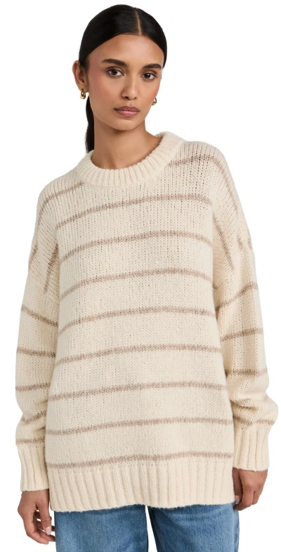 Jenni Kayne Alpaca Cocoon Crew Neck Pullover Ivory Stripe