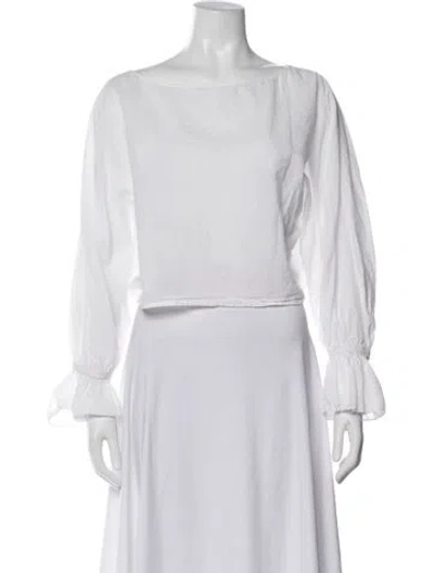 Pre-owned Jenni Kayne Bateau Neckline Long Sleeve Blouse In White