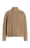 Jenni Kayne Cable-knit Alpaca-wool Half-zip Sweater In Brown