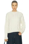 Jenni Kayne Cable Serena Crewneck Sweater In White
