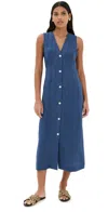 Jenni Kayne Callan Linen Button Front Midi Dress In Chambray