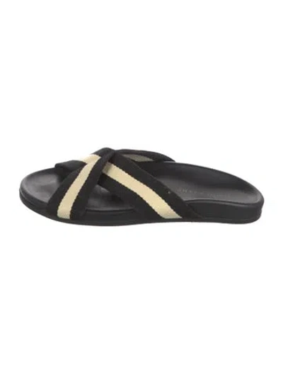 Pre-owned Jenni Kayne Canvas Striped Slides In Black