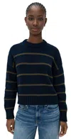 Jenni Kayne Chloe Crewneck Sweater Navy/army Stripe In Navy/army Stripe