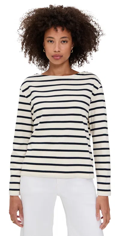 Jenni Kayne Claude Long Sleeve Tee Ivory/navy Stripe In Multi