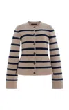 Jenni Kayne Cooper Wool Blend Crewneck Cardigan Sweater In Stripe