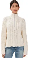 JENNI KAYNE COTTON CABLE HALF ZIP IVORY