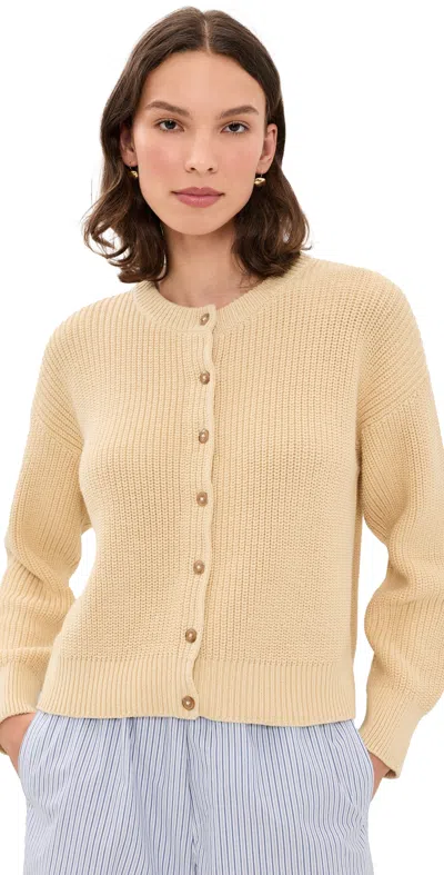 Jenni Kayne Cotton Hayes Crew Neck Cardigan Pale Yellow