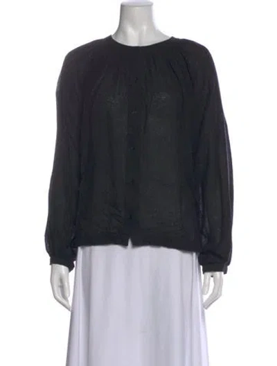 Pre-owned Jenni Kayne Crew Neck Long Sleeve Blouse In Black