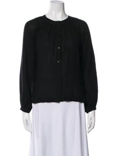 Pre-owned Jenni Kayne Crew Neck Long Sleeve Blouse In Black