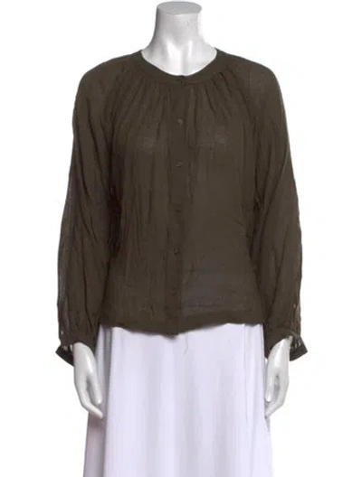 Pre-owned Jenni Kayne Crew Neck Long Sleeve Blouse In Green