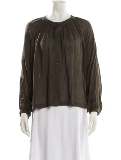 Pre-owned Jenni Kayne Crew Neck Long Sleeve Blouse In Green