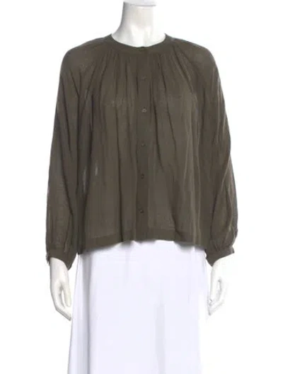 Pre-owned Jenni Kayne Crew Neck Long Sleeve Blouse In Green