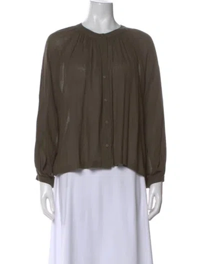 Pre-owned Jenni Kayne Crew Neck Long Sleeve Blouse In Green