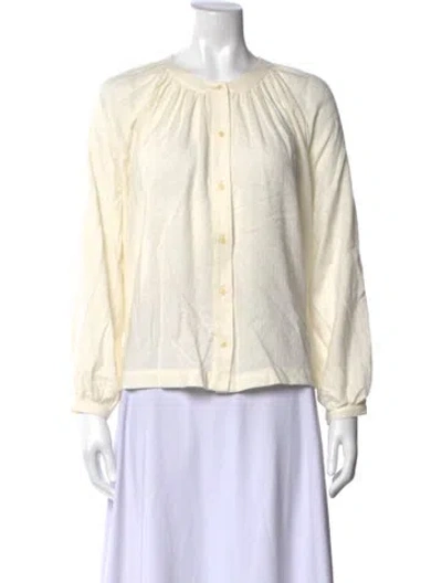 Pre-owned Jenni Kayne Crew Neck Long Sleeve Blouse In Neutrals