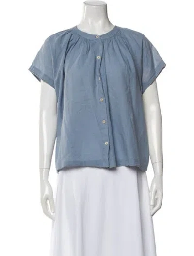 Pre-owned Jenni Kayne Crew Neck Short Sleeve Blouse In Blue