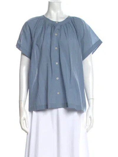 Pre-owned Jenni Kayne Crew Neck Short Sleeve Blouse In Blue