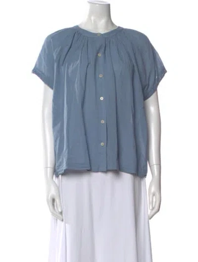 Pre-owned Jenni Kayne Crew Neck Short Sleeve Blouse In Blue
