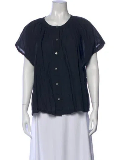 Pre-owned Jenni Kayne Crew Neck Short Sleeve Button-up Top In Black