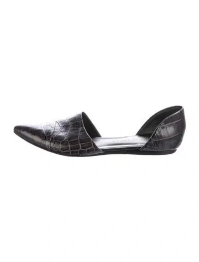 Pre-owned Jenni Kayne Embossed Leather D'orsay Flats In Black