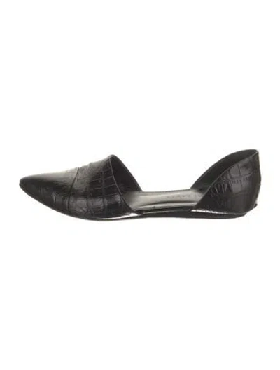 Pre-owned Jenni Kayne Embossed Leather D'orsay Flats In Black