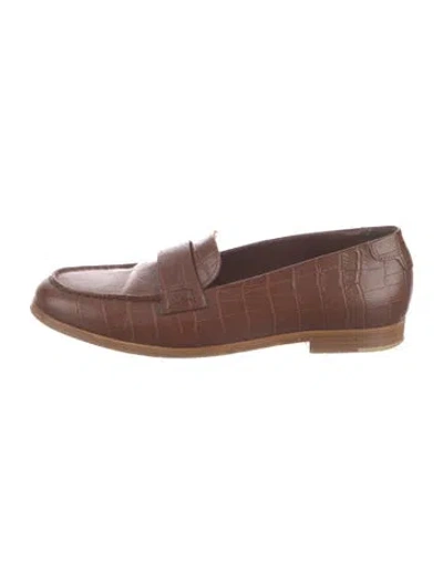 Pre-owned Jenni Kayne Embossed Leather Loafers In Brown