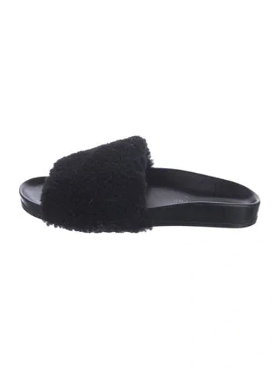 Pre-owned Jenni Kayne Faux Fur Slides In Black