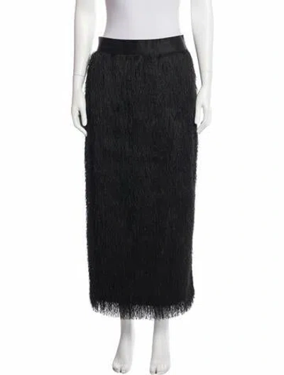 Pre-owned Jenni Kayne Fringe Trim Accent Long Skirt In Black