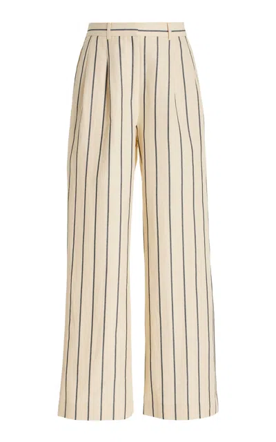 Jenni Kayne Jones Striped Cotton-blend Wide-leg Trousers In White