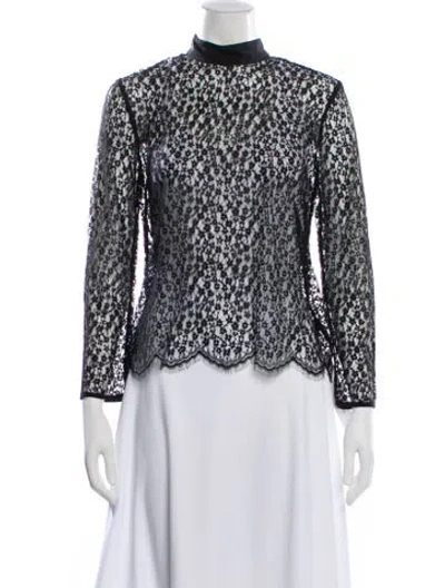 Pre-owned Jenni Kayne Lace Pattern Mock Neck Blouse In White
