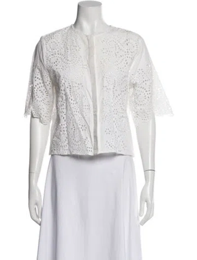 Pre-owned Jenni Kayne Lace Pattern Three-quarter Sleeve Blouse In White